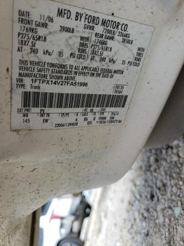 1FTPX14V27FA51996 - 2007 FORD F150 თეთრი ფოტო 12