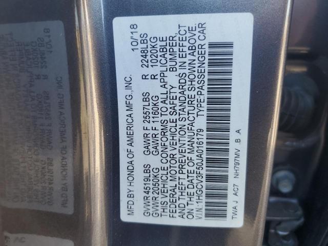 1HGCV3F50JA016179 - 2018 HONDA ACCORD HYBRID EXL GRAY photo 12