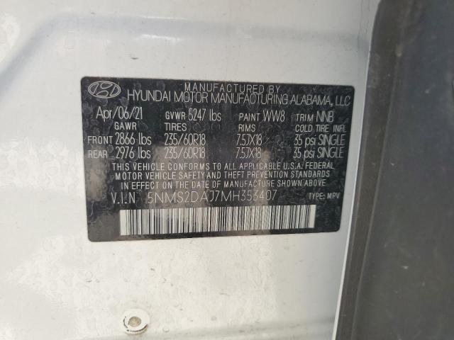 5NMS2DAJ7MH353407 - 2021 HYUNDAI SANTA FE SEL Ağ foto 13