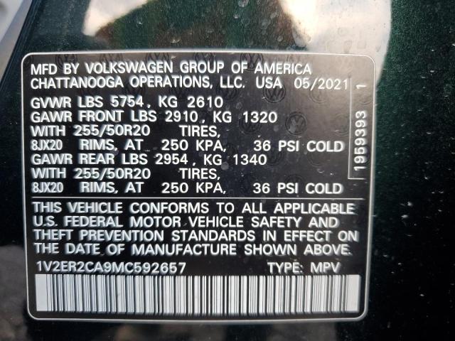 1V2ER2CA9MC592657 - 2021 VOLKSWAGEN ATLAS SEL GREEN photo 13