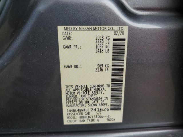 1N4BL4BW4LC241626 - 2020 NISSAN ALTIMA S GRAY photo 12