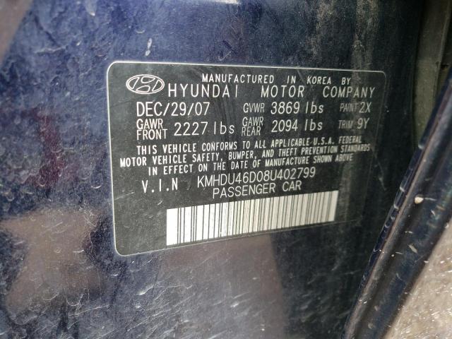 KMHDU46D08U402799 - 2008 HYUNDAI ELANTRA GLS BLUE photo 12