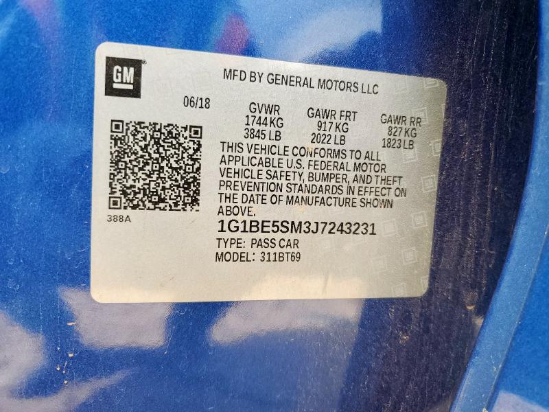 1G1BE5SM3J7243231 - 2018 CHEVROLET CRUZE LT Mavi foto 12