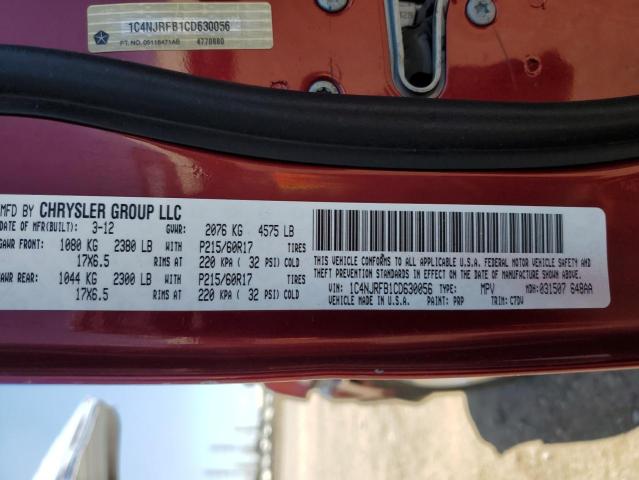 1C4NJRFB1CD630056 - 2012 JEEP PATRIOT LATITUDE RED photo 12