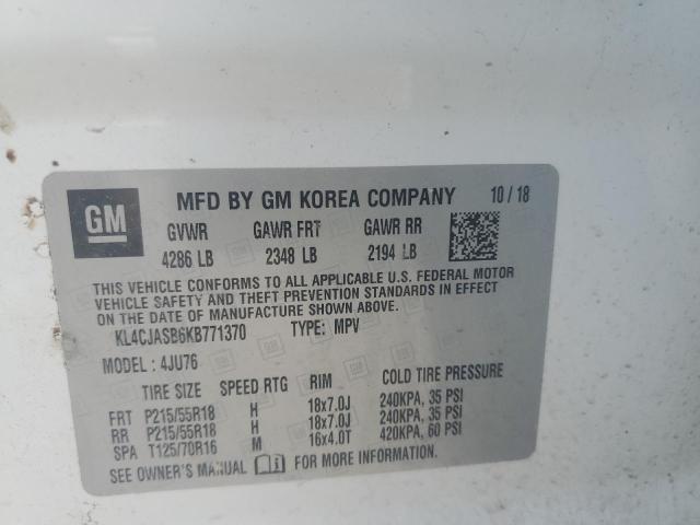 KL4CJASB6KB771370 - 2019 BUICK ENCORE PREFERRED Biały zdjęcie 13