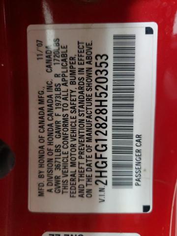 2HGFG12828H520353 - 2008 HONDA CIVIC EX RED photo 12