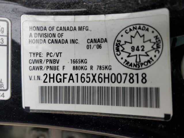 2HGFA165X6H007818 - 2006 HONDA CIVIC LX Սև լուսանկար 13