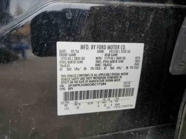 2FMPK3G90GBC17289 - 2016 FORD EDGE SE BLACK photo 12