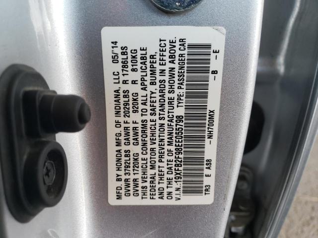 19XFB2F98EE055798 - 2014 HONDA CIVIC EXL SILVER photo 12