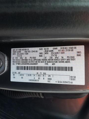 1FMCU0G65NUA44681 - 2022 FORD ESCAPE SE GRAY photo 14