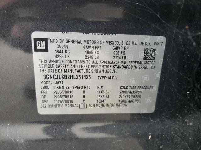 3GNCJLSB2HL251425 - 2017 CHEVROLET TRAX 1LT CHARCOAL photo 12