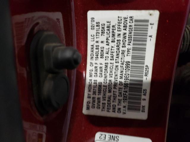 19XFA16619E010999 - 2009 HONDA CIVIC LX-S أحمر صورة 12