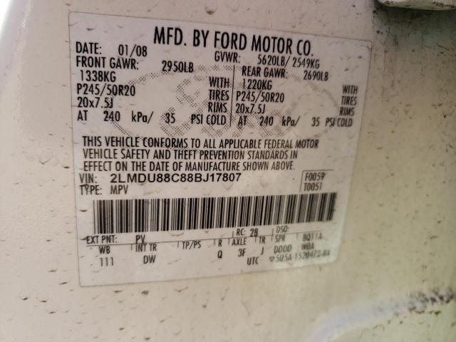 2LMDU88C88BJ17807 - 2008 LINCOLN MKX AWD თეთრი ფოტო 13