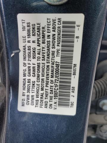 19XFC1F72JE000487 - 2018 HONDA CIVIC EXL BLUE photo 12