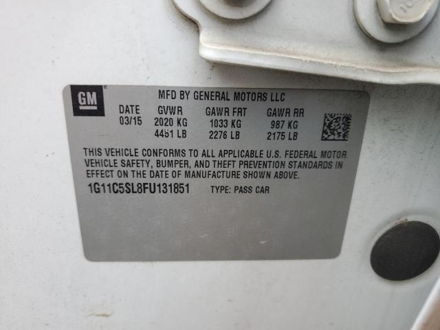 1G11C5SL8FU131851 - 2015 CHEVROLET MALIBU 1LT 白色 照片 12