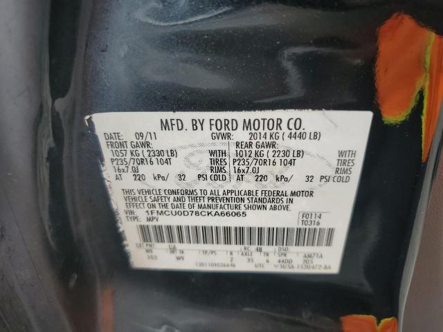 1FMCU0D78CKA66065 - 2012 FORD ESCAPE XLT BLACK photo 13