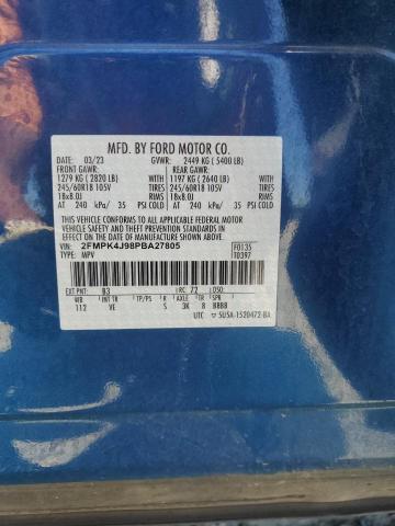 2FMPK4J98PBA27805 - 2023 FORD EDGE SEL ლურჯი ფოტო 14