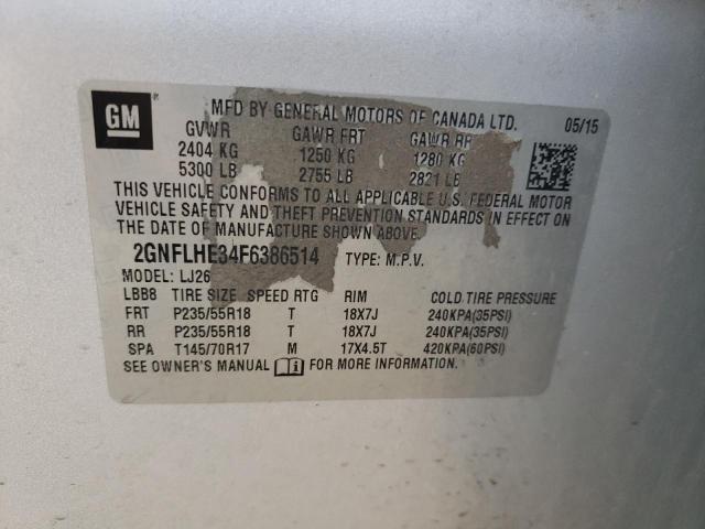 2GNFLHE34F6386514 - 2015 CHEVROLET EQUINOX LTZ SILVER photo 14