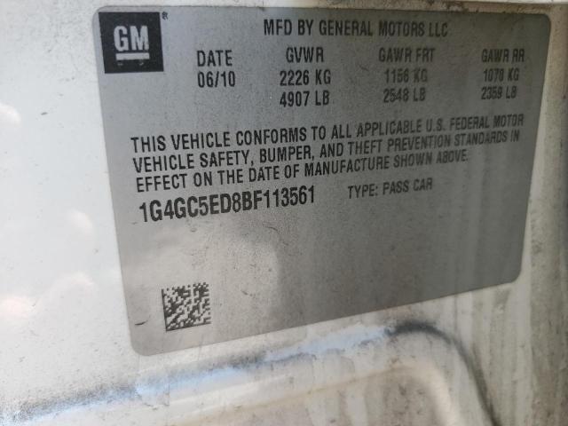 1G4GC5ED8BF113561 - 2011 BUICK LACROSSE CXL WHITE photo 12