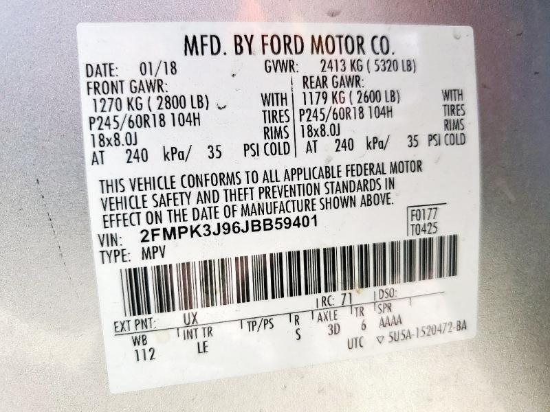 2FMPK3J96JBB59401 - 2018 FORD EDGE SEL Gümüş fotoğraf 13