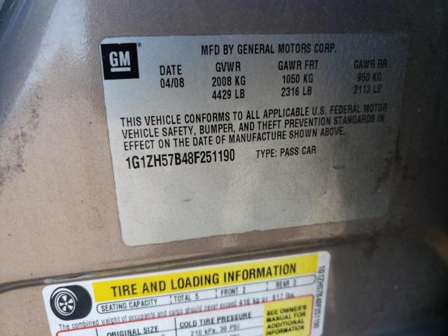 1G1ZH57B48F251190 - 2008 CHEVROLET MALIBU 1LT 棕色 照片 12