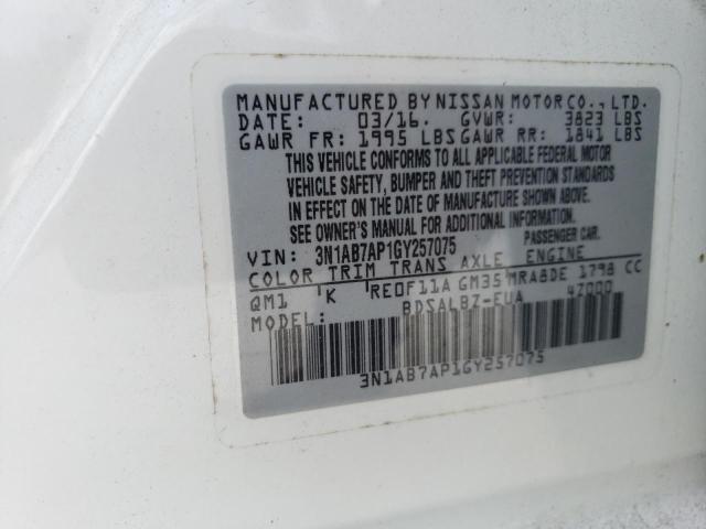 3N1AB7AP1GY257075 - 2016 NISSAN SENTRA S WHITE photo 12