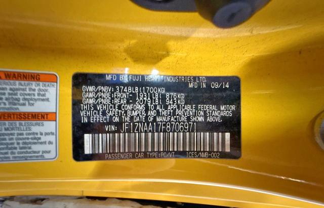 JF1ZNAA17F8706971 - 2015 TOYOTA SCION FR-S YELLOW photo 10