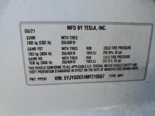 5YJYGDEE4MF210067 - 2021 TESLA MODEL Y Ağ foto 14