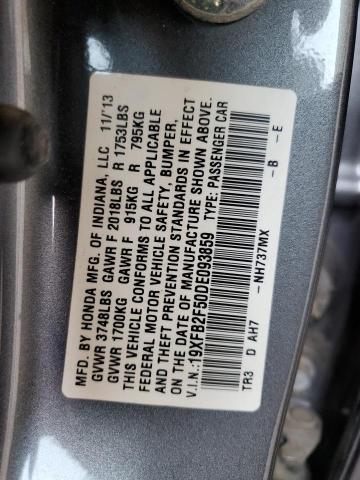 19XFB2F50DE093859 - 2013 HONDA CIVIC LX გრაფიტი ფოტო 12