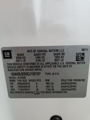 1GNKRJED9CJ100197 - 2012 CHEVROLET TRAVERSE LT 白色 照片 14