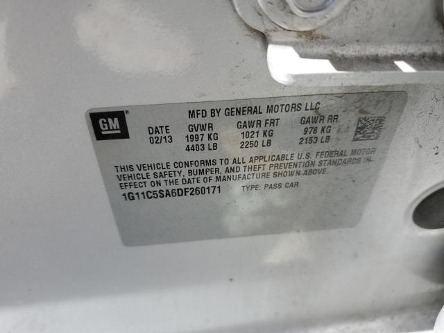 1G11C5SA6DF260171 - 2013 CHEVROLET MALIBU 1LT ვერცხლისფერი ფოტო 10