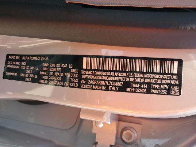 ZASPAKBN7L7C94807 - 2020 ALFA ROMEO STELVIO TI SILVER photo 13