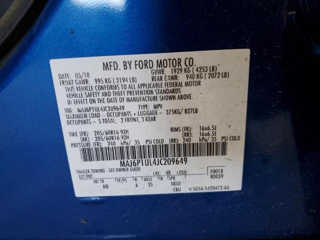 MAJ6P1UL4JC209649 - 2018 FORD ECOSPORT SE BLUE photo 12