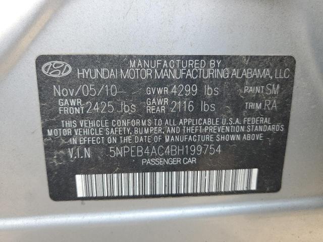 5NPEB4AC4BH199754 - 2011 HYUNDAI SONATA GLS SILVER photo 12