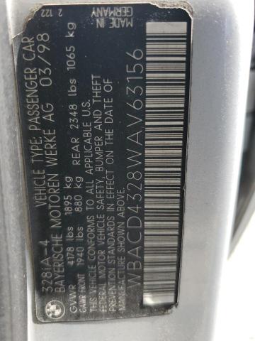WBACD4328WAV63156 - 1998 BMW 328 I AUTOMATIC SILVER photo 12