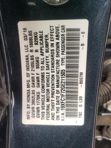 19XFC1F72GE211505 - 2016 HONDA CIVIC EXL გრაფიტი ფოტო 12