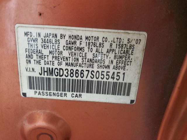 JHMGD38667S055451 - 2007 HONDA FIT S 橙色 照片 13