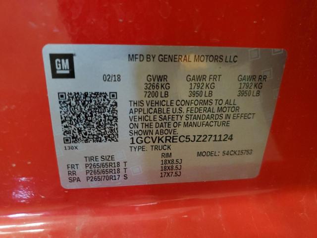 1GCVKREC5JZ271124 - 2018 CHEVROLET 1500 K1500 LT RED photo 12