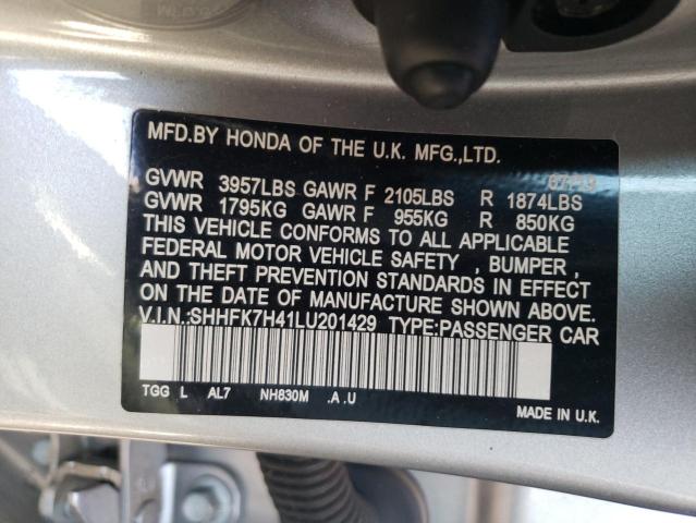 SHHFK7H41LU201429 - 2020 HONDA CIVIC SPORT 银色 照片 13