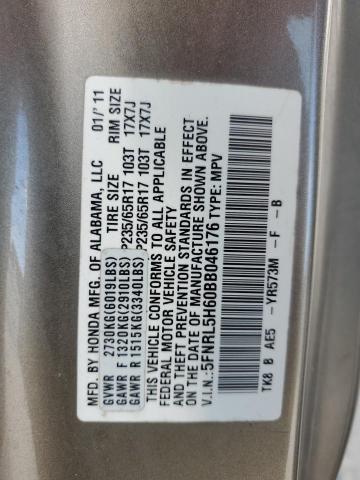 5FNRL5H60BB046176 - 2011 HONDA ODYSSEY EXL GOLD photo 13