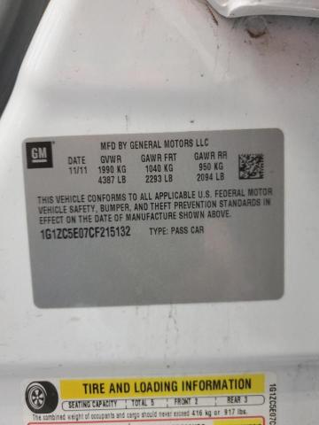 1G1ZC5E07CF215132 - 2012 CHEVROLET MALIBU 1LT Ağ foto 13