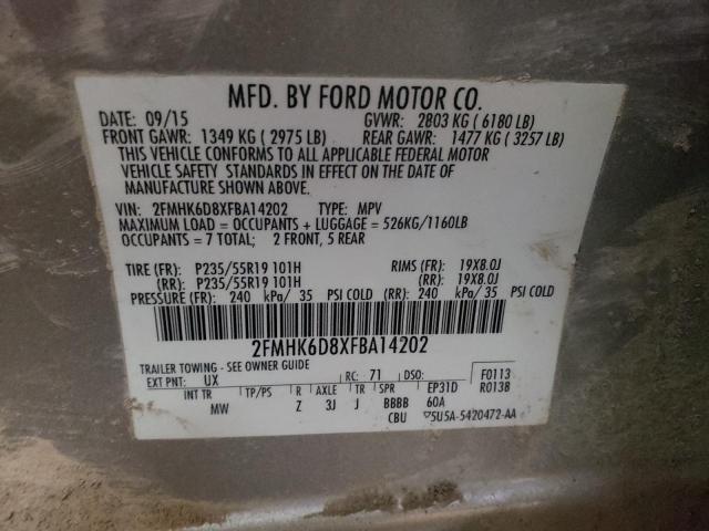 2FMHK6D8XFBA14202 - 2015 FORD FLEX LIMITED SILVER photo 13