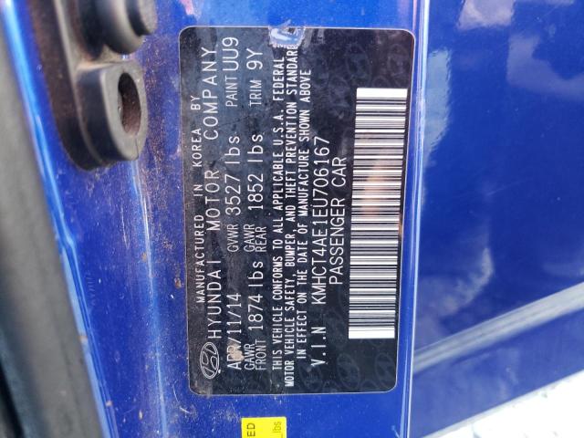 KMHCT4AE1EU706167 - 2014 HYUNDAI ACCENT GLS BLUE photo 12