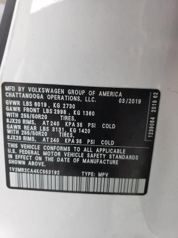 1V2MR2CA4KC553192 - 2019 VOLKSWAGEN ATLAS SEL Boz foto 13