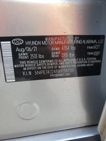 5NPEJ4J24NH138709 - 2022 HYUNDAI SONATA SEL PLUS SILVER photo 12