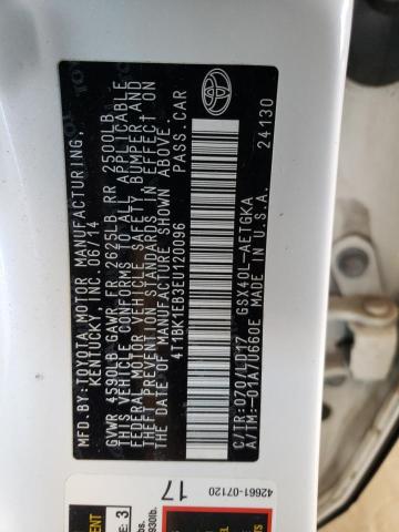 4T1BK1EB3EU120096 - 2014 TOYOTA AVALON BASE 白色 照片 12