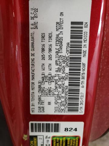 3TYSZ5AN5NT092768 - 2022 TOYOTA TACOMA ACCESS CAB წითელი ფოტო 12