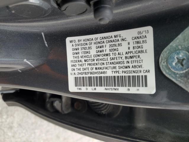 2HGFB2F96DH554491 - 2013 HONDA CIVIC EXL გრაფიტი ფოტო 12