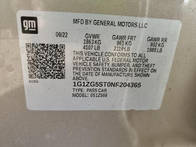 1G1ZG5ST0NF204365 - 2022 CHEVROLET MALIBU RS 金色 照片 12