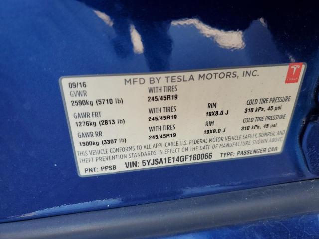 5YJSA1E14GF160066 - 2016 TESLA MODEL S BLUE photo 13